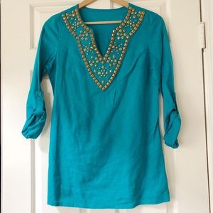 Michael Kors Studded Teal Tunic Top Shirt